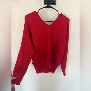 Women's V-Neck Ribbed Sweater in Red